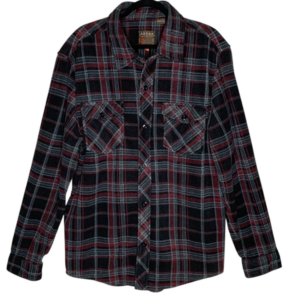 Roper Mens Dark Plaid Flannel Button-Up Shirt Jacket XL Casual Comfort Everyday